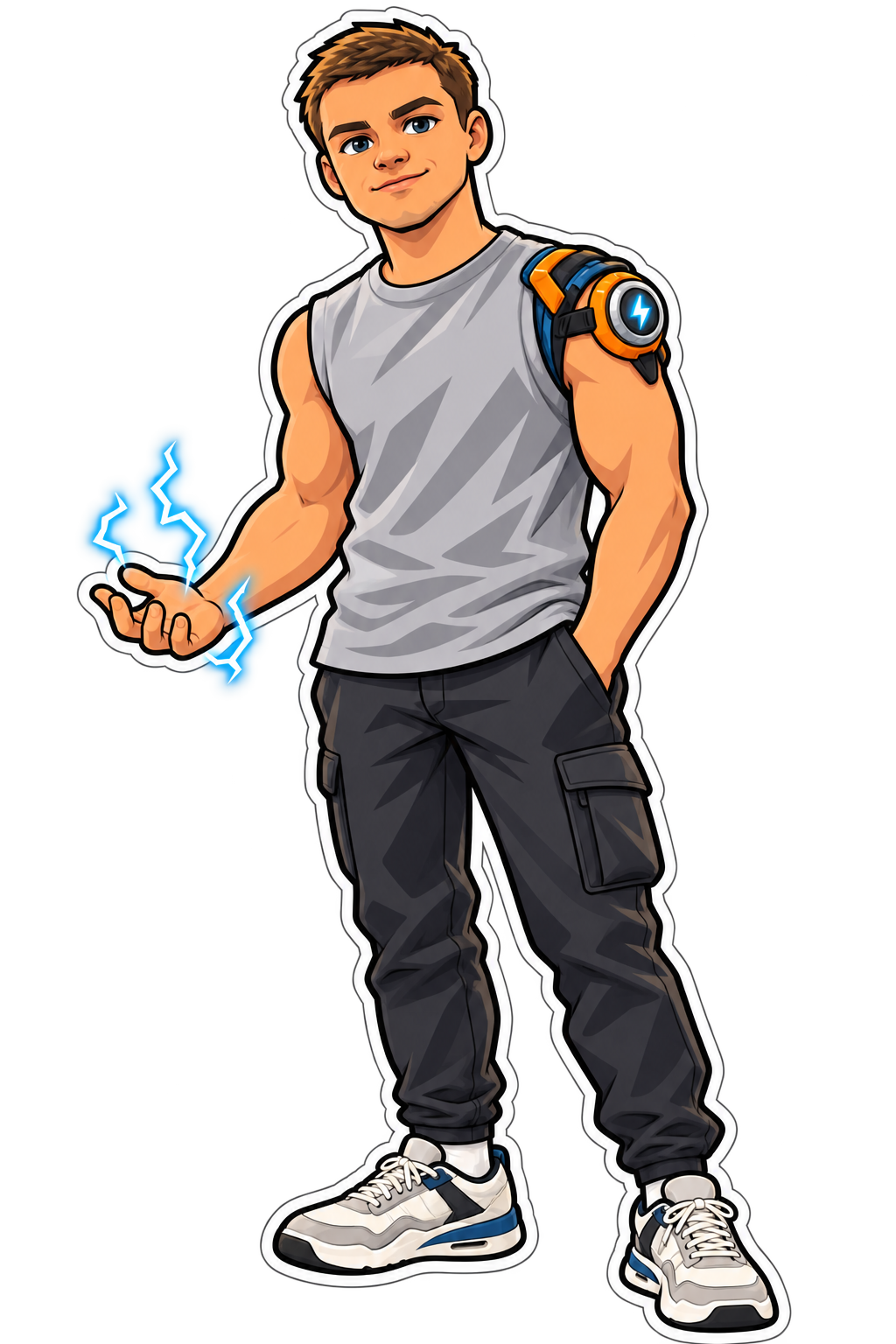 Cartoon depiction of HisWattson with a restrained blue electrical accent